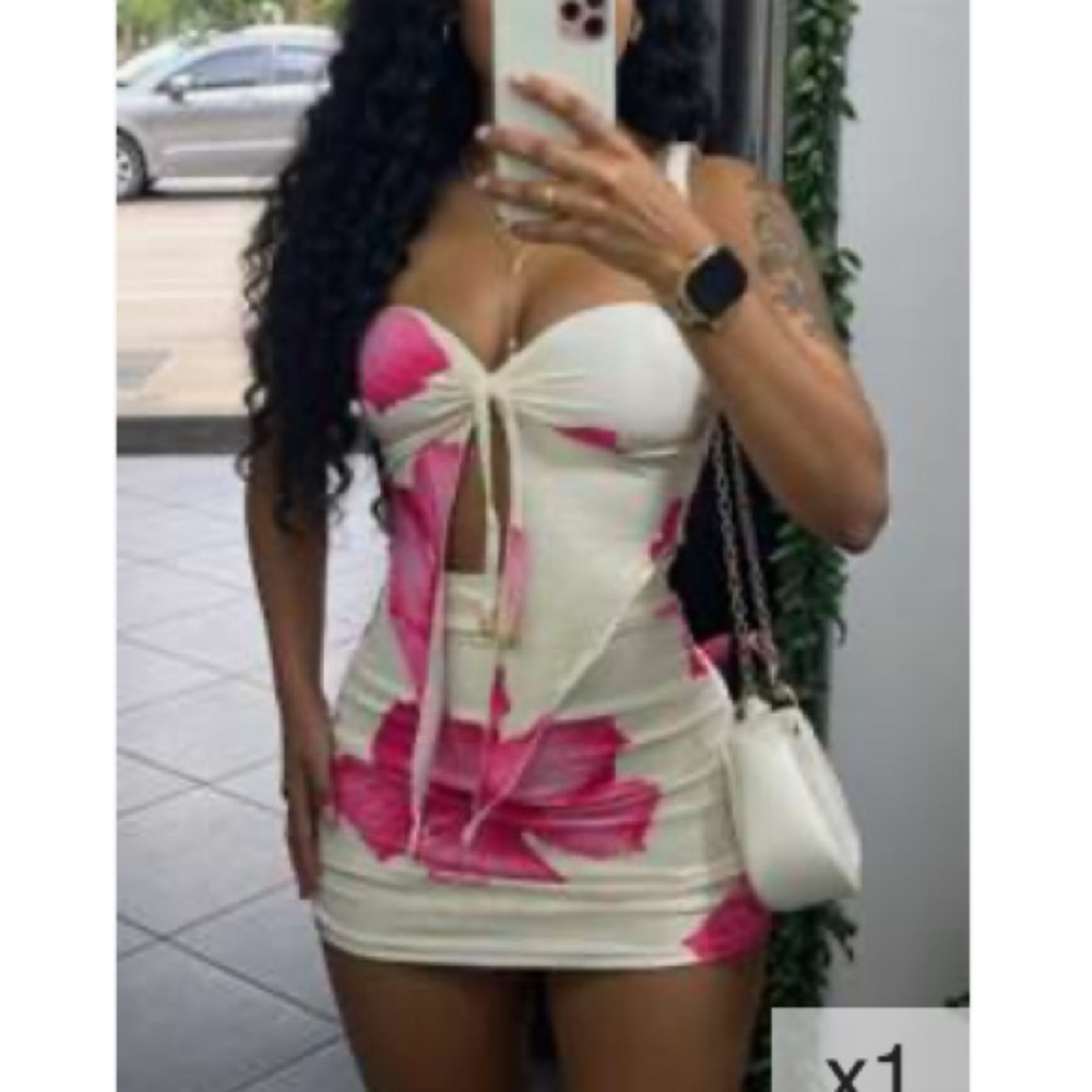 SHEIN Pink and White Floral Mini Dress